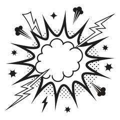 Comic style explosion graphic with lightning bolts, smoke puffs and stars dynamic design element. © Md Monzel