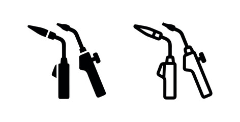 Fototapeta premium Welding Torch Icon Set. Blowtorch or soldering equipment symbols in solid and outline versions.