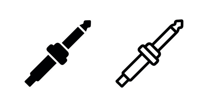 Audio Jack Icon Set. Phone connector plug symbol for sound equipment in solid and outline styles.