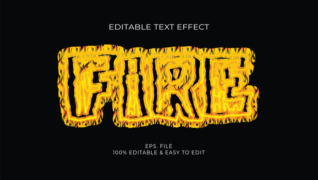 Fiery cartoon Fire graffiti 3D editable text effect vector illustration
