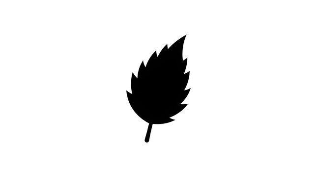 Simple black silhouette icon of a single jagged leaf isolated graphic element for nature designs and seasonal logos