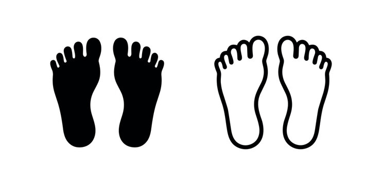 Footprints icon set. Human bare feet steps and travel symbol.