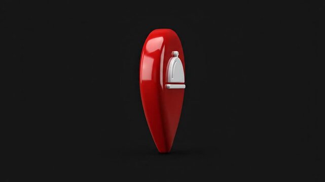 Red glossy map pin with food cloche icon on black background