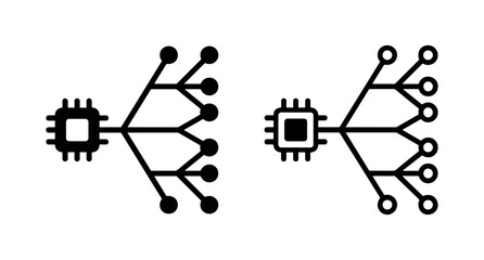 Fototapeta premium Microchip with branching lines icon, data distribution and network connection.