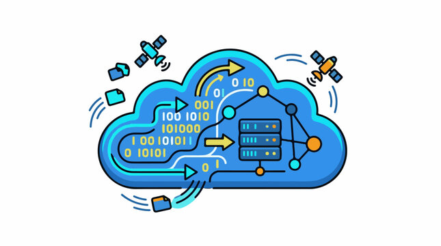 Digital cloud computing with satellites and binary code