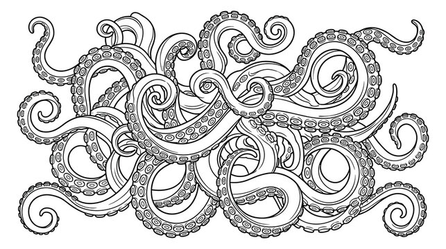 Detailed octopus tentacles composition for marine life coloring art.
