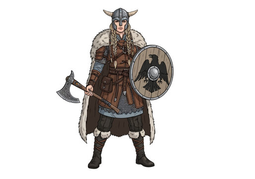Viking Warrior with Axe and Shield Standing.