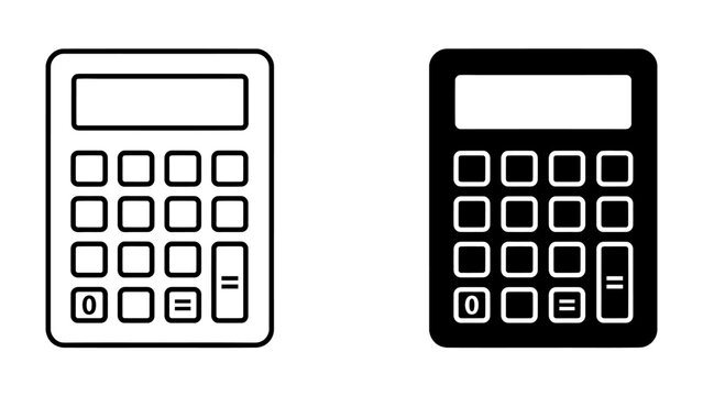 Calculator Icons: Two calculator icons, one in outline and the other in solid black, represent mathematical calculation and accounting tools.