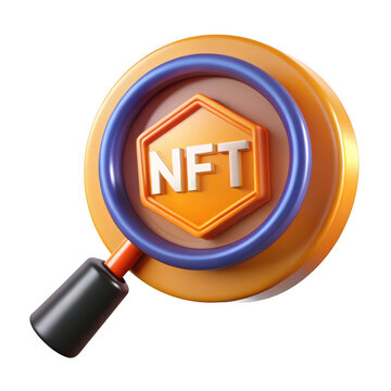 3D nft token search magnifying glass crypto investment icon with magnifying transparent background