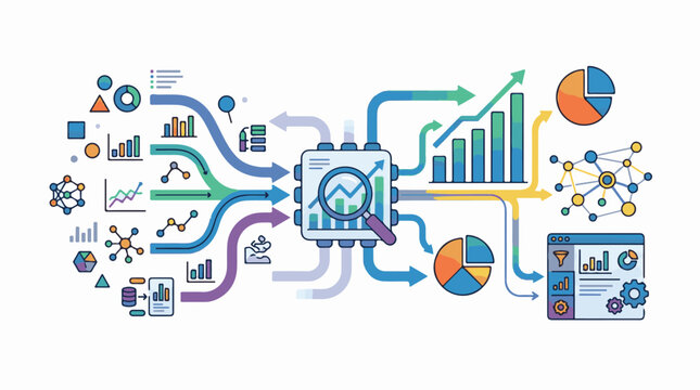 Data flow and analysis with charts graphs and network connections