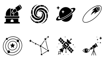 Astronomy Icons Featuring Telescopes, Planets, Stars, and Space Exploration Elements Featuring Telescope © MDOhidur