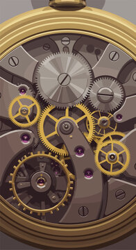 Intricate clockwork mechanism with brass and silver gears