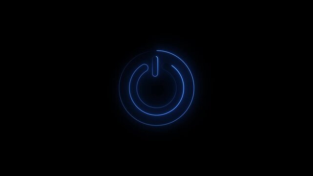 Glowing power button sign icon. Neon power symbol on a black background.