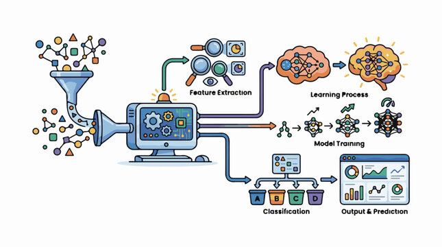 Data processing workflow from input to output with machine learning