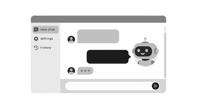Digital chatbot interface showing conversation bubbles and bot avatar
