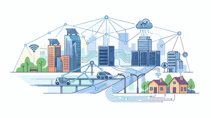 Fototapeta premium Digital city network connects infrastructure vehicles homes and cloud