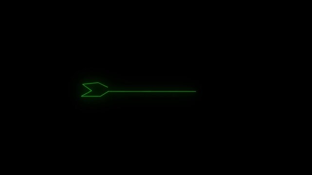 Cool neon colored arrow background. Glowing neon-colored arrow on a black background.