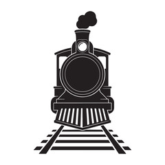 Steam locomotive silhouette on tracks black and white graphic © Abu