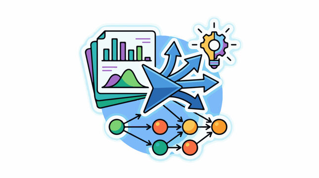 Data visualization decision tree and lightbulb concept illustration