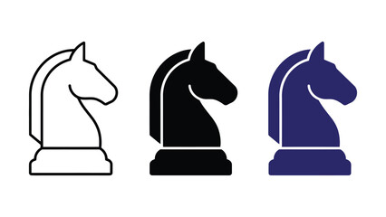 Three chess knight pieces in different colors on transparent background © SHOFIQUL