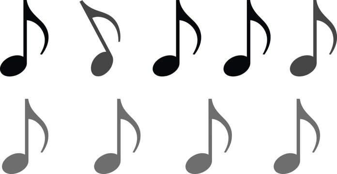 Music note icon set with black and grey eighth notes audio melody sound tune symbols for media player design