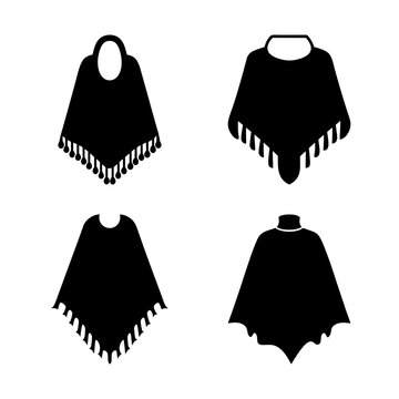 Black fringe poncho vector illustrations - Four stylish black ponchos with fringe edges in a clean vector format, ideal for fashion or apparel designs.