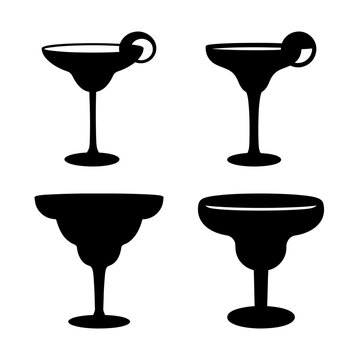Black martini glasses set vector illustration - Minimalist vector illustration of four black martini glasses with stems, ready for use in designs or presentations.