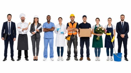 Fototapeta premium Diverse Group of Professionals from Different Industries Standing on White Background