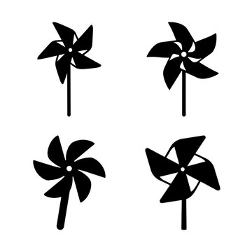 Four black pinwheel icons in a grid - Simple vector illustration of four black pinwheels arranged neatly in a square grid pattern.