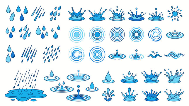 Water Splash, Raindrop and Ripple Vector Elements &ndash; Blue Liquid Effects Collection
