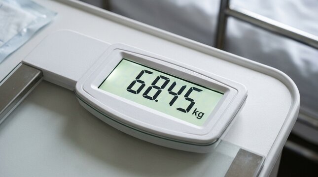 Close-crop of a Digital Scale Display Showing a Weight Reading during an Admission Assessment
