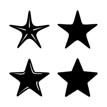Four black star icons in a grid - Minimalist black star icons arranged neatly in a two-by-two grid for clean, modern design use.