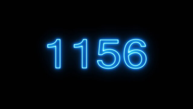 Glowing neon blue number one one five six on black background for electronic data timer.