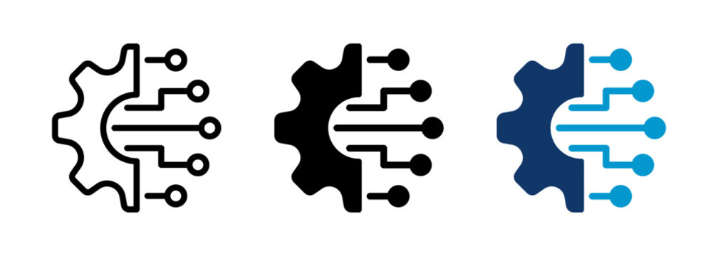 Technology icon, Gear and circuit symbol representing automation, tech, engineering, machine. Vector and transparent PNG 