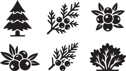 Black and white pine tree and berry icons set © Vector 4 You
