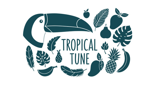 Tropical toucan and fruit silhouette graphic collection.