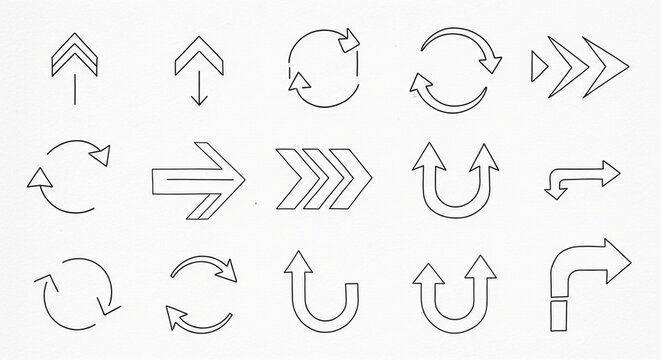 Collection of hand-drawn outline arrow icons on white background