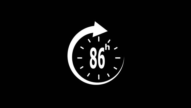 86 Hours Countdown Timer Animation with Circular Progress Clock on Black Background