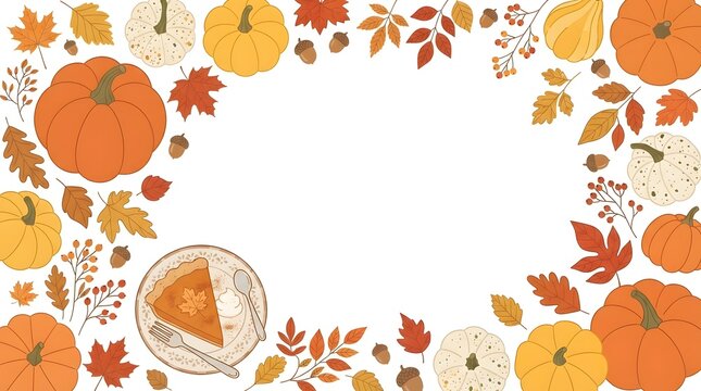 Festive thanksgiving background with pumpkins and pie autumn holiday design