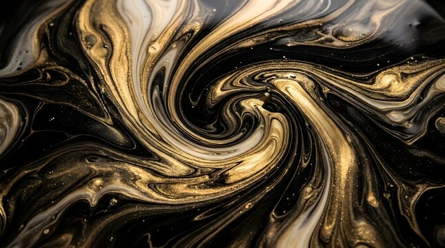 Black and Gold Liquid Swirl Abstract Marble Texture