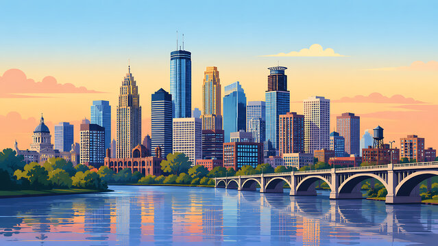 Minneapolis Skyline River Vector