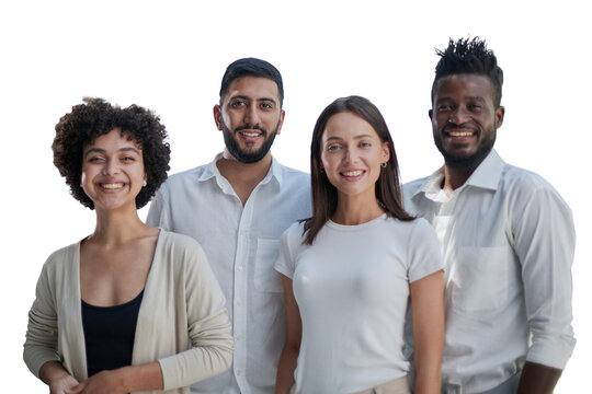 Smiling professional business leaders and employees group team portrait
