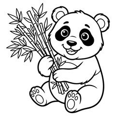 Cute panda bear sitting and holding a bundle of bamboo stalks, black and white line for children coloring book page isolated © MST SAHIDA  BEGUM 