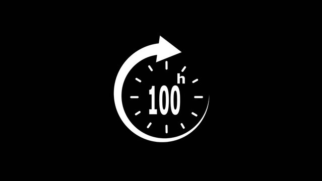  100 Hours Countdown Timer Animation with Circular Progress Clock on Black Background