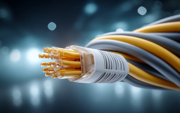 Close-up of Ethernet Cable with Multiple Twisted Pair Wires for Network Connection
