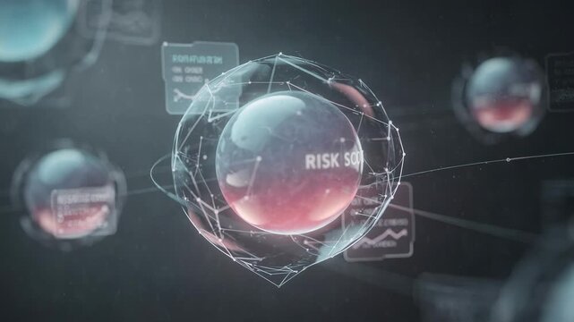 Medium shot of a risk assessment model updating loan terms dynamically focusing on a central risk score widget with diffused surrounding metrics.