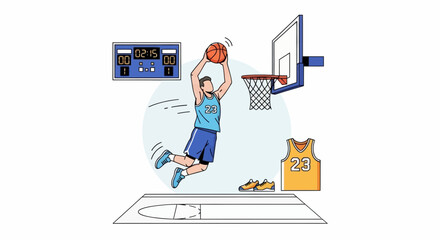Basketball Player Performs Slam Dunk on Court © Shahirah