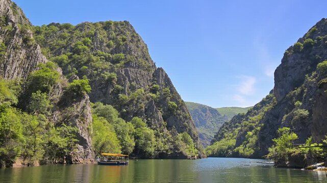 Scenic Matka Canyon river tour with tourist boat in North Macedonia