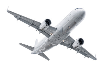 Airplane flying bottom view isolated PNG, white commercial passenger jetliner in flight on transparent background, aviation travel concept © Bright Stock