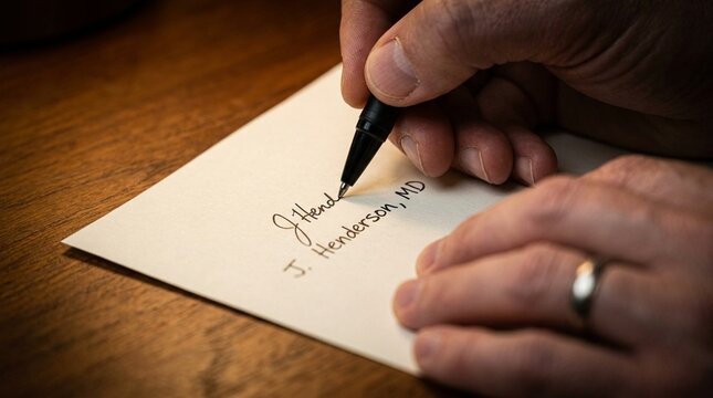 Close-crop of a Physician Signature Being Added to a Printed Admission Orders Form